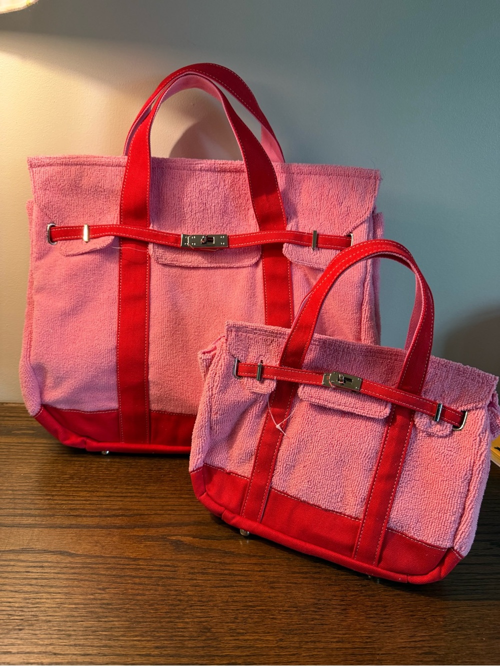 NWOT Sunwin Pink & Red Tote Designer Inspired Women's Bag Large & Small